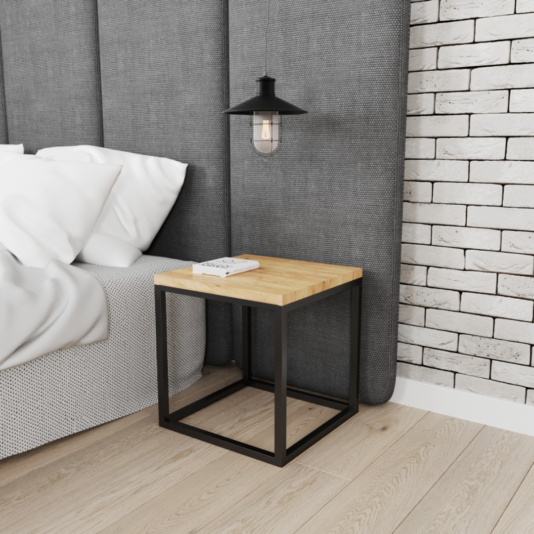 Industrialny dębowy stolik nocny loft NEAPOL