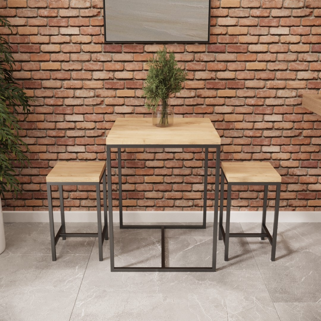 Barowy stół kuchenny i dwa taborety BARDOLINO 60x60x75
